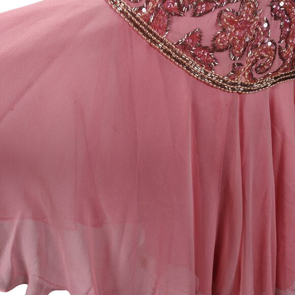 Vintage Lillie Rubin Sequin Silk Cocktail Dress Size 8 Pink Drop Waist Fit Flare - Picture 11 of 16